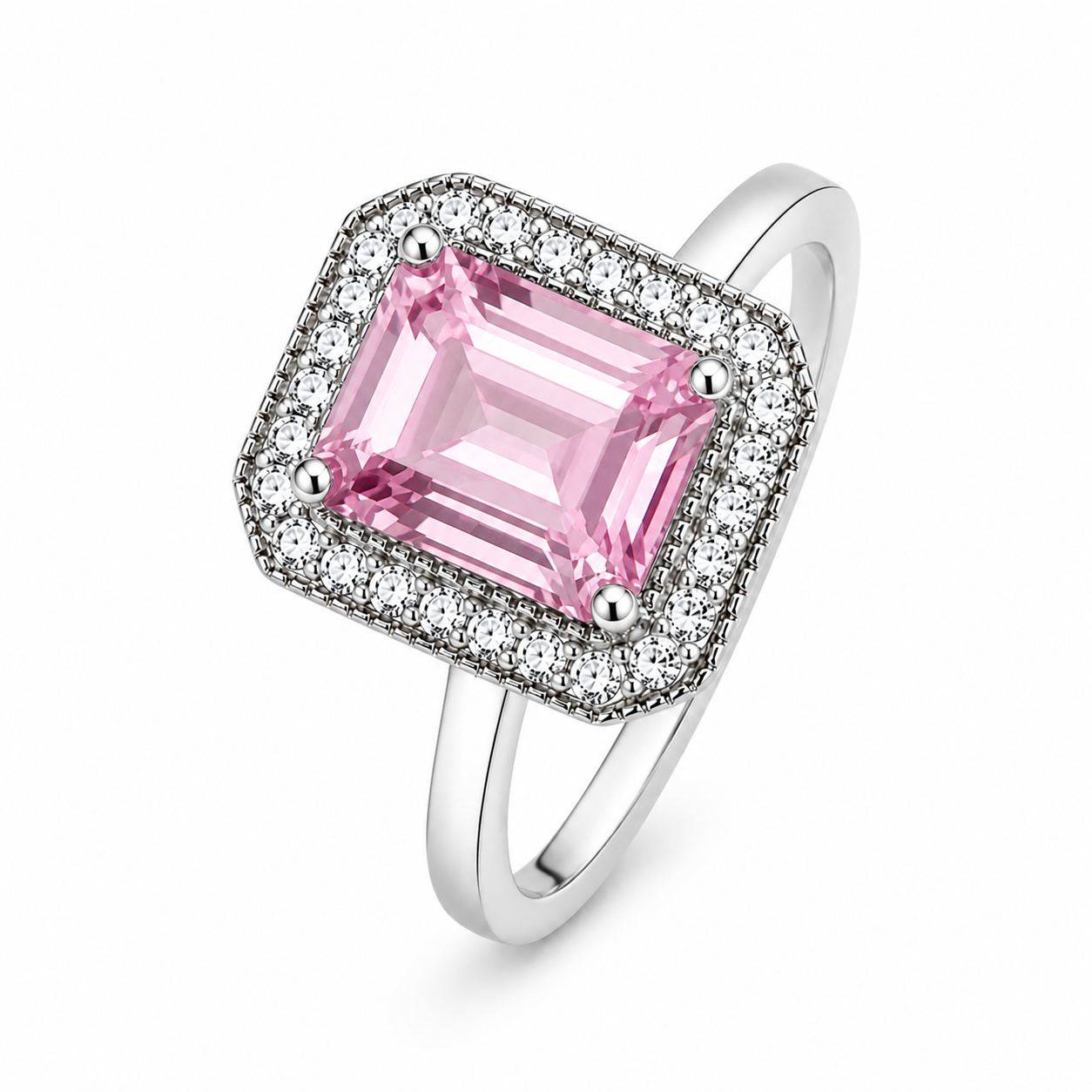 Sterling Silver Pink Halo Ring for women made in ireland